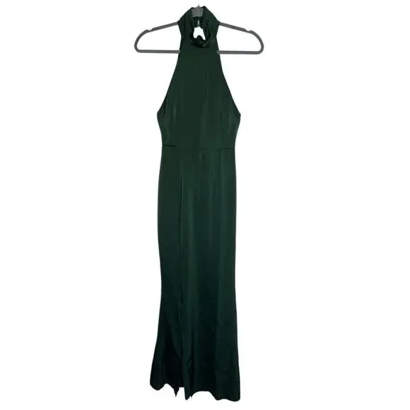 NBD Everett Gown Maxi Halter Open Back Formal Party Gala Old Money Green XS  - threedaughtersproperties.com